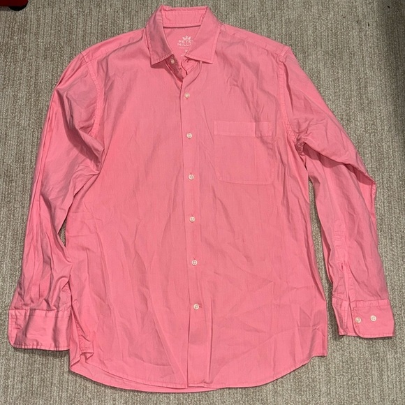Peter Millar Men's Silk Cotton Shirt Pink M Long Sleeve Seaside Collection - Picture 2 of 9